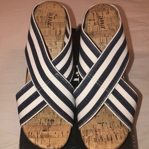 ANA Blue and White Stripe Wedge Sandals Size 11.